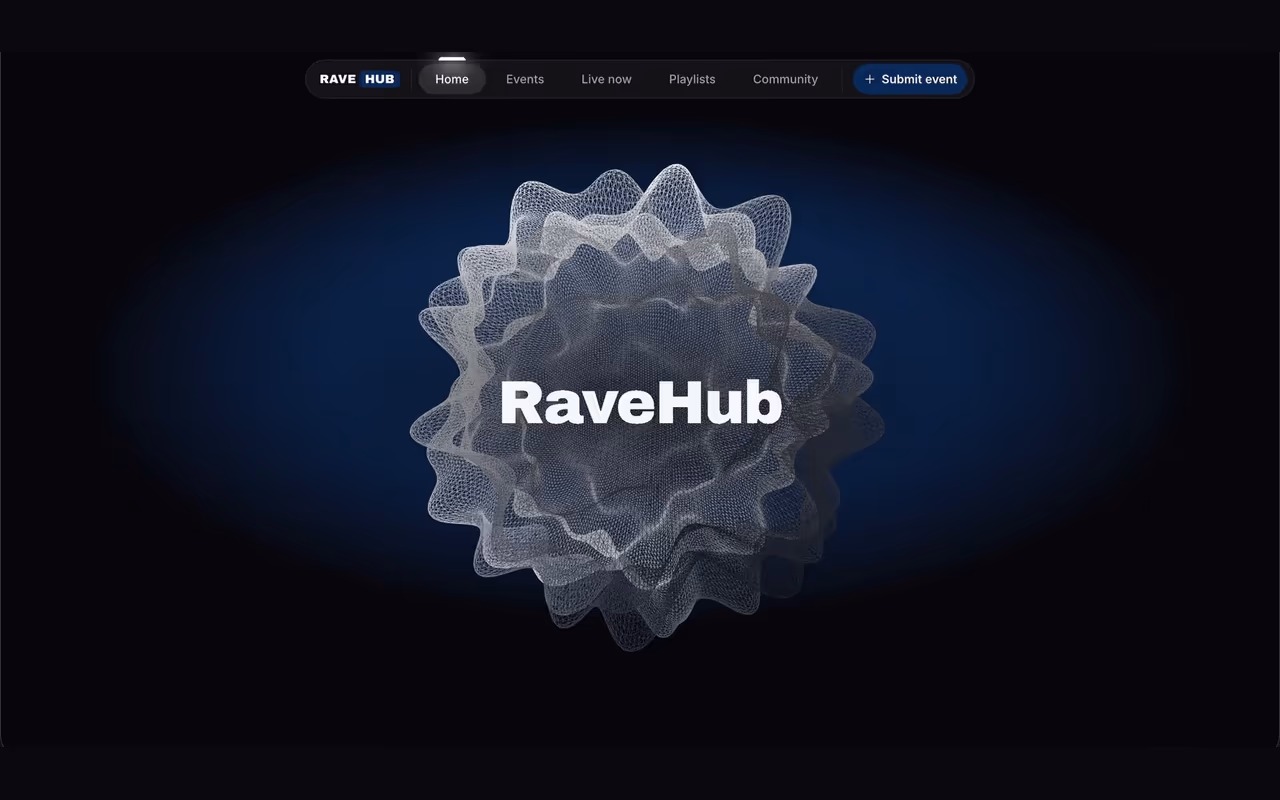 RaveHub electronic music events platform homepage